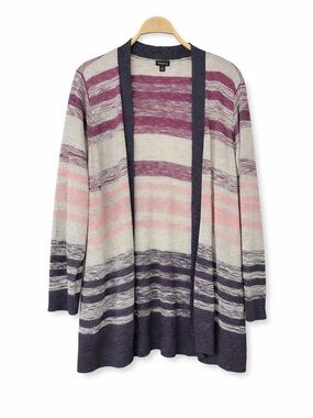 Torrid Striped Open Front Cardigan | Burgundy Pink Gray | Size 4 (4X)